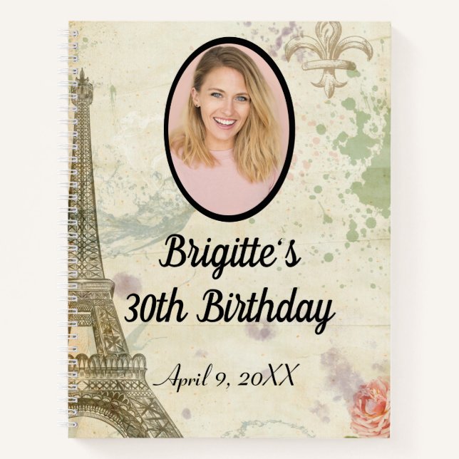 Cuaderno Vintage Parisino Birthday Party Guest Book (Anverso)