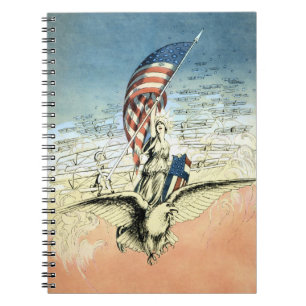 Cuaderno Vintage Patriótico, Dama, Águila con bandera ameri