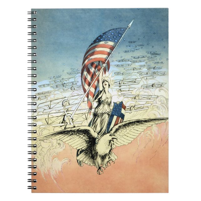 Cuaderno Vintage Patriótico, Dama, Águila con bandera ameri (Frente)