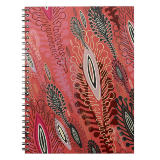 Cuaderno Vintage Peafowl Rojo Decorativo Patrón de Seamless