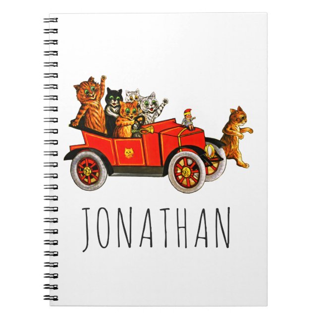 Cuaderno Vintage Personalizado gatitos graciosos en auto cl (Frente)
