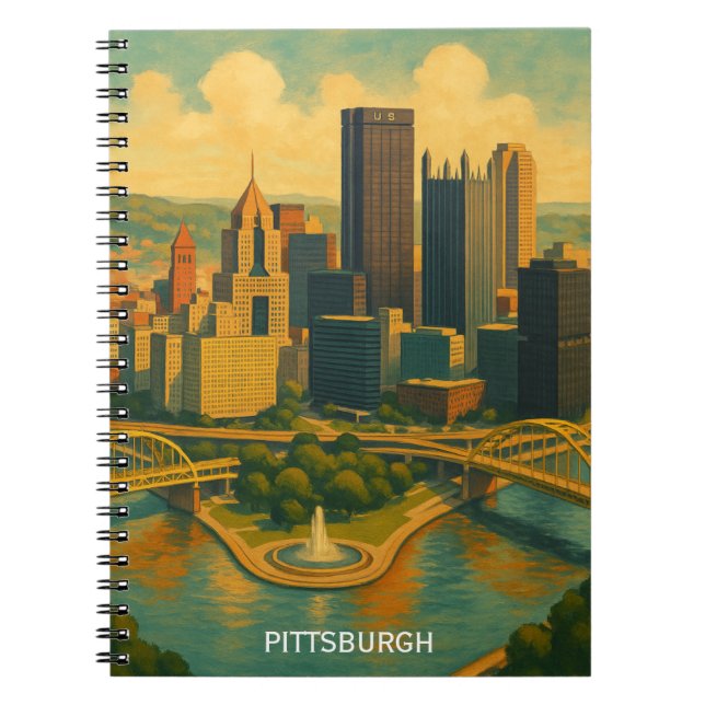 Cuaderno Vintage Pittsburgh Pennsylvania Skyline (Frente)
