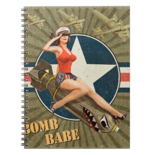 Cuaderno Vintage poster with pin-up girl on bomb. abstract,