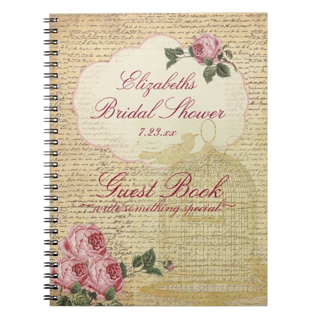 Cuaderno Vintage Romantic Rosas Bridal Shower Guest Book | (Frente)
