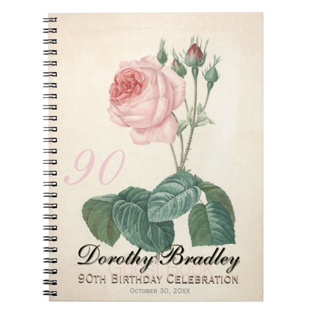 Cuaderno Vintage Rose 90th Birthday Celebration GuestBook (Frente)