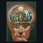 Cuaderno Vintage Science Fiction, Alien Brain in Laboratory<br><div class="desc">Vintage illustration futuristic Science Fiction aliens and robots image featuring a man with his brain exposed showing a laboratory. A classic comic book design featuring a cyborg scientist with his hand to his chin with an intense look on his face and looks like he is thinking of the future or...</div>