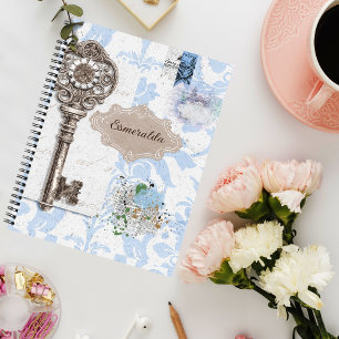 Cuaderno Vintage Scrapbooking Style Soft Blue Spiral