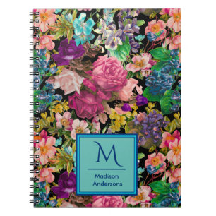 Cuaderno Vintage shabby chic rosas patrón rosa negro