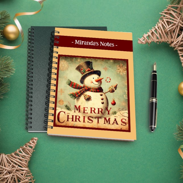 Cuaderno Vintage Snowman - Feliz Navidad personalizada (Vintage Snowman - Merry Christmas personalized Notebook)