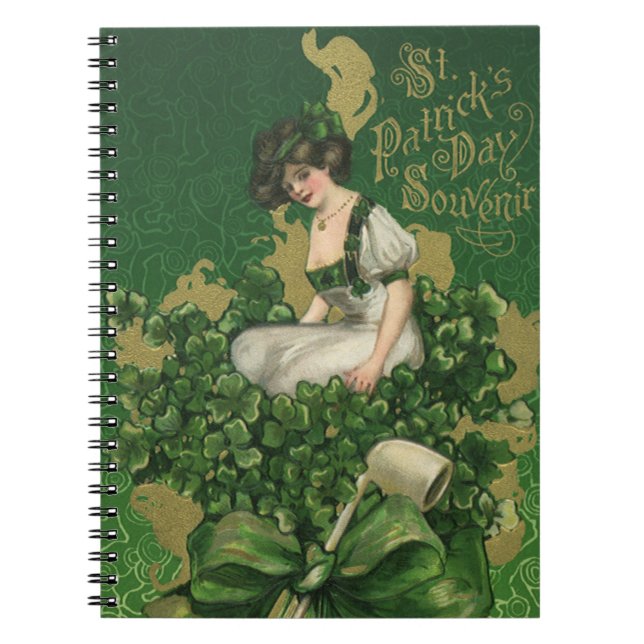 Cuaderno Vintage St. Patrick's Day Souvenir, Irish Lass (Frente)