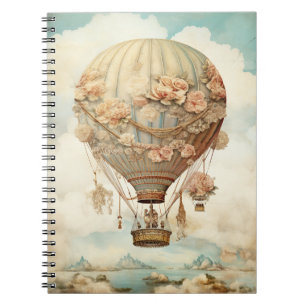 Cuaderno Vintage Steampunk Floral Blue Hot Air Balloon (2)