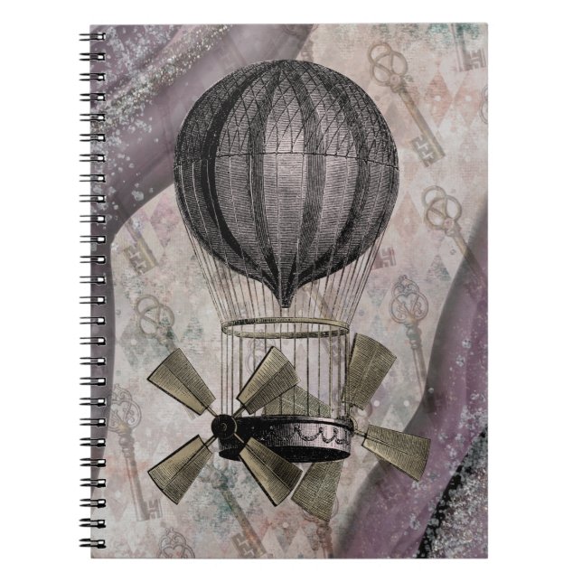 Cuaderno Vintage Steampunk Glam Purple Airship (Frente)