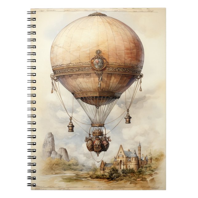 Cuaderno Vintage Steampunk Hot Air Balloon (Frente)