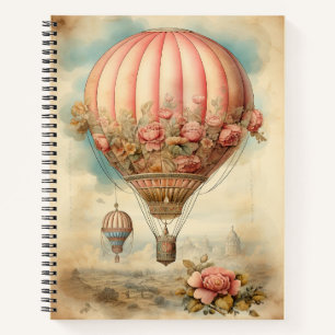 Cuaderno Vintage Steampunk Pink Floral Hot Air Balloon