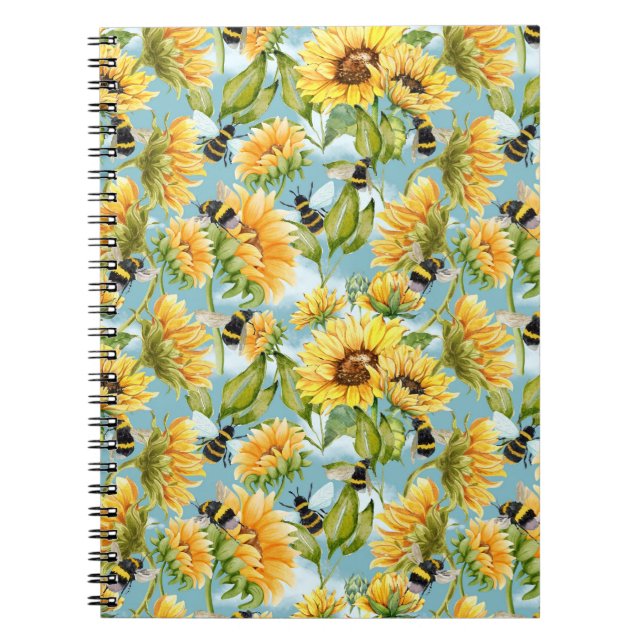 Cuaderno Vintage Sunflower And Bees Seamless Pattern (Frente)
