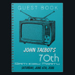 Cuaderno Vintage TV 70th Birthday Party Guest Book<br><div class="desc">Ilustracion vintage de televisor. Personalizable libro de invitados de 70 años. Puede cambiar fácilmente el texto (fuente, tamaño, color y posición) y el color de fondo haciendo clic en el botón personalizar o personalizar. Disponible en portada dura. Cumpleaños coincidente guardar la fecha (postal), la placa de papel de cumpleaños y...</div>