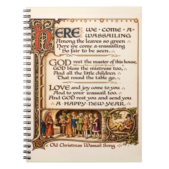Cuaderno Vintage Wassail Song Illuminated Manuscript Art  (Frente)