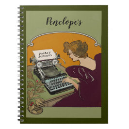 Cuaderno Vintage Woman Typing Poetry Journal con nombre