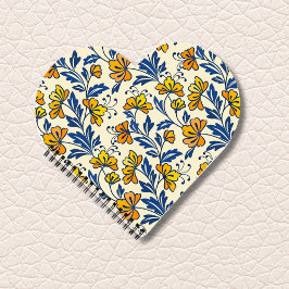 Cuaderno Vintage Yellow Orange Folk Floral Blue Leaf