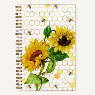 Cuaderno Vintage Yellow Sunflowers Bees Honeycomb