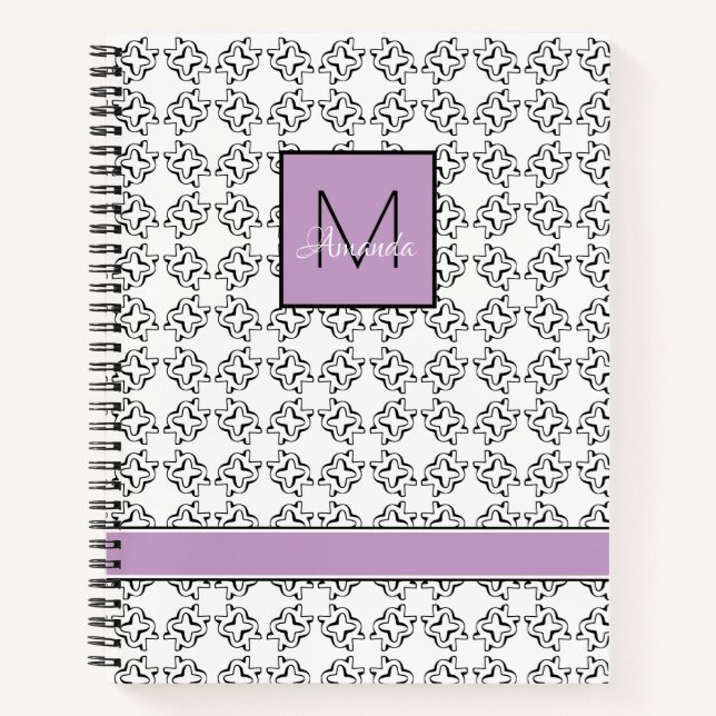 Cuaderno Violet Purple sobre el patrón blanco y negro (Anverso)