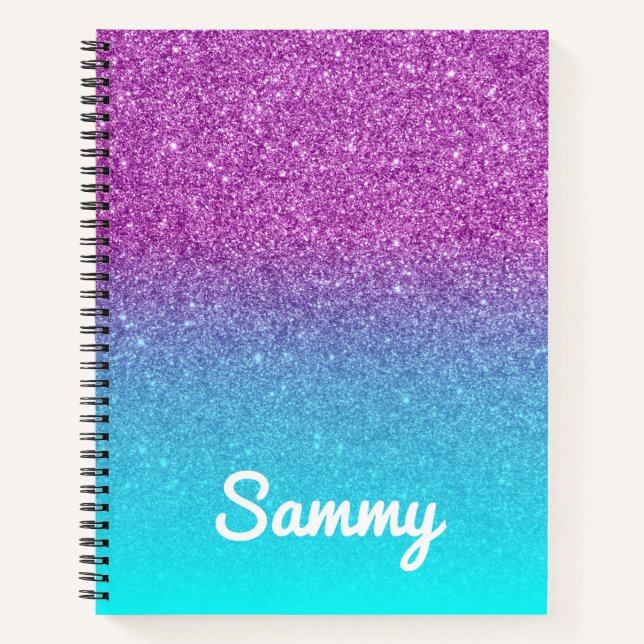 Cuaderno Violeta de la sirena y Purpurina Aqua Ombre (Anverso)
