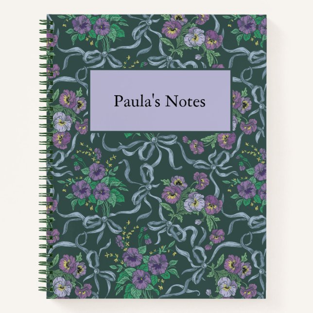 Cuaderno Violeta victoriana pansy cinta azul (Anverso)