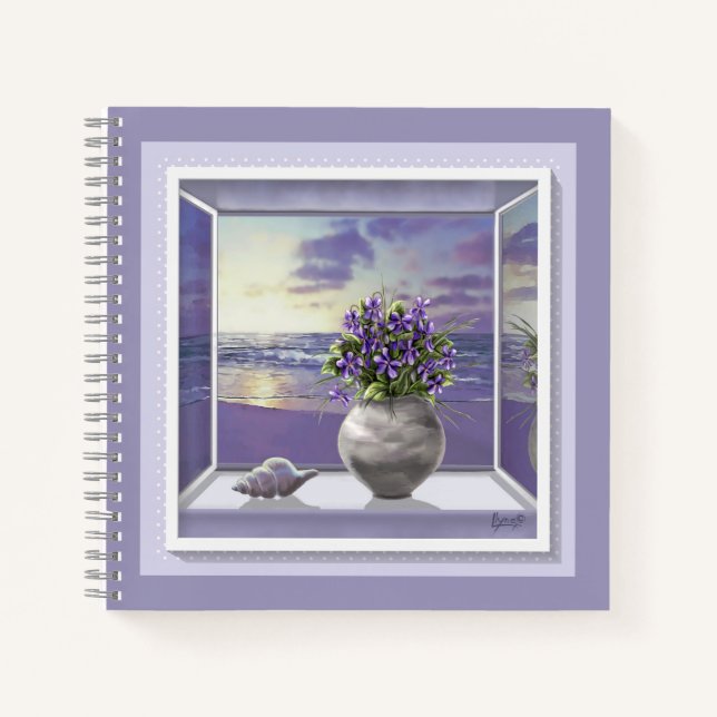Cuaderno violetas en tarro lunar (Anverso)