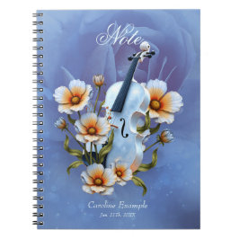 Cuaderno Violín blanco con flores - Música elegante y natur