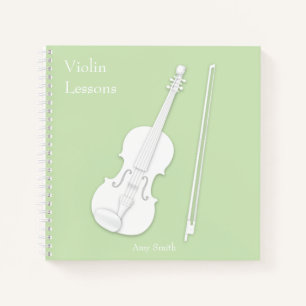 Cuaderno Violin blanco y música baja luz verde Personalizad