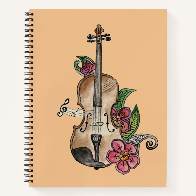 Cuaderno Violin con diseño de flores en un portátil / diari (Anverso)