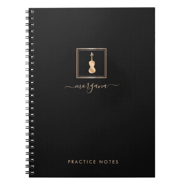 Cuaderno Violín de oro tipografía elegante Músico (Frente)