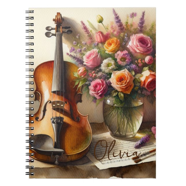 Cuaderno Violín, música de chapa y una bolsa de flores (Frente)