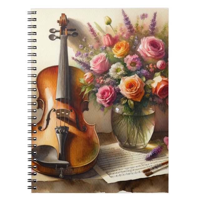 Cuaderno Violín, música de chapa y una bolsa de flores (Frente)