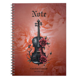 Cuaderno Violín negro gótico con rosas rojas