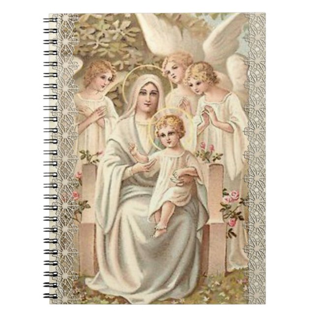 Cuaderno Virgen Madonna Maria con el niño Jesús y ángeles (Frente)