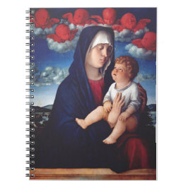 Cuaderno Virgen María con el Niño Jesús y los gorrones rojo