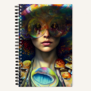 Cuaderno Visiones de hongos Trippy Retro Mujer AI generada