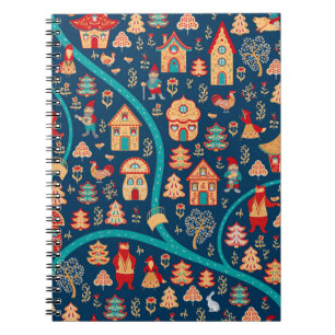 Cuaderno Vista aérea. Casas, bosque, enanos, osos, zorros