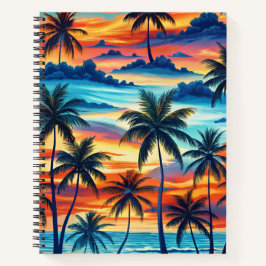 CUADERNO VISTA BRILLANTE DE PUESTA DE SOL TROPICAL CON PALM