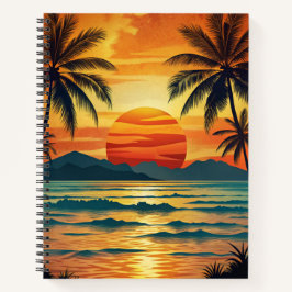 CUADERNO VISTA BRILLANTE DE PUESTA DE SOL TROPICAL CON PALM