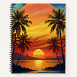 CUADERNO VISTA BRILLANTE DE PUESTA DE SOL TROPICAL CON PALM