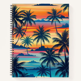 CUADERNO VISTA BRILLANTE DE PUESTA DE SOL TROPICAL CON PALM