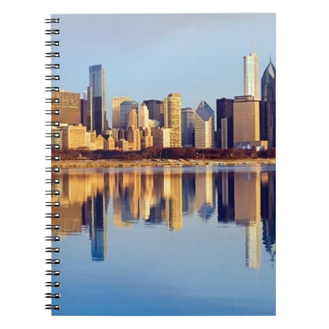 Cuaderno Vista del horizonte de Chicago con la reflexión (Frente)