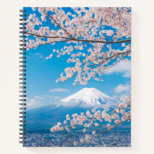 Cuaderno Vista del Monte Fuji con flores de cerezo