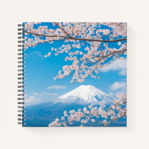 Cuaderno Vista del Monte Fuji con flores de cerezo