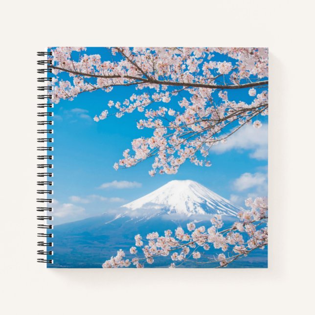 Cuaderno Vista del Monte Fuji con flores de cerezo (Anverso)