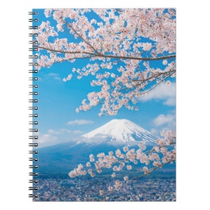 Cuaderno Vista del Monte Fuji con flores de cerezo
