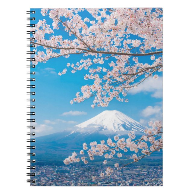 Cuaderno Vista del Monte Fuji con flores de cerezo (Frente)
