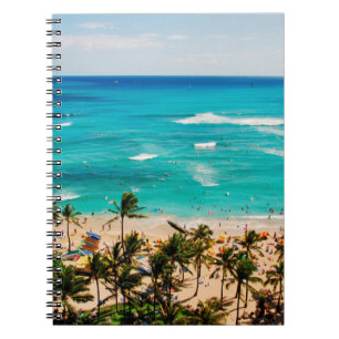 Cuaderno Vista elevada de la escena de la playa de Waikiki,